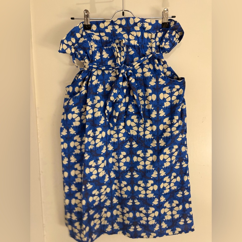 Blue and White Floral High-Waisted Cotton Skirt